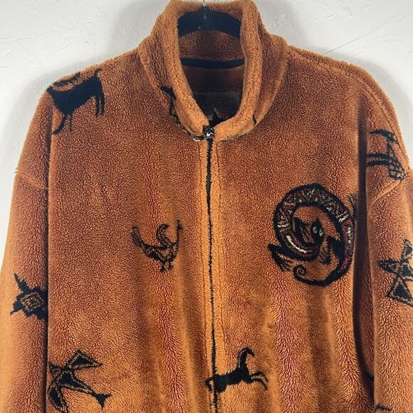 🔥 Vintage BEAR RIDGE Sherpa Fleece Full Zip Jacket Aztec Native American Print - Picture 2 of 10